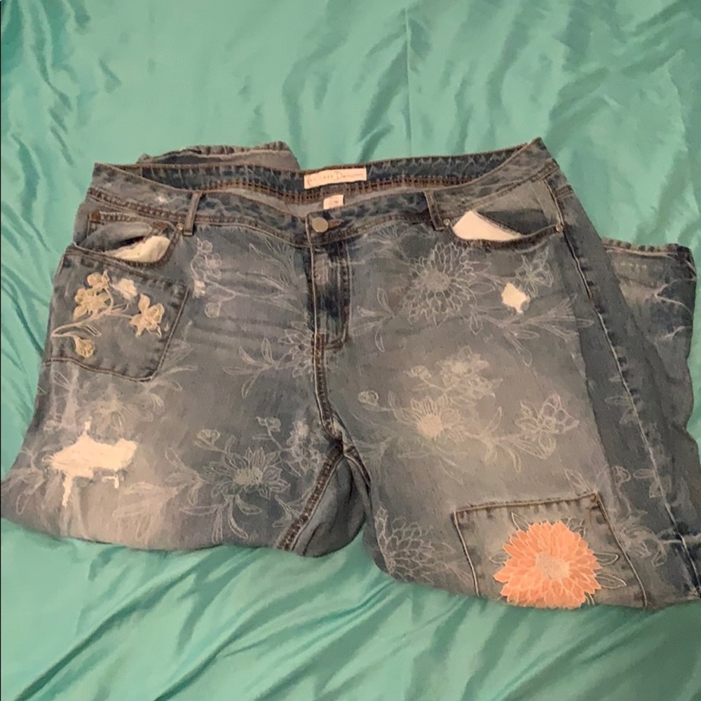 Cato cropped Flowery Denim jeans